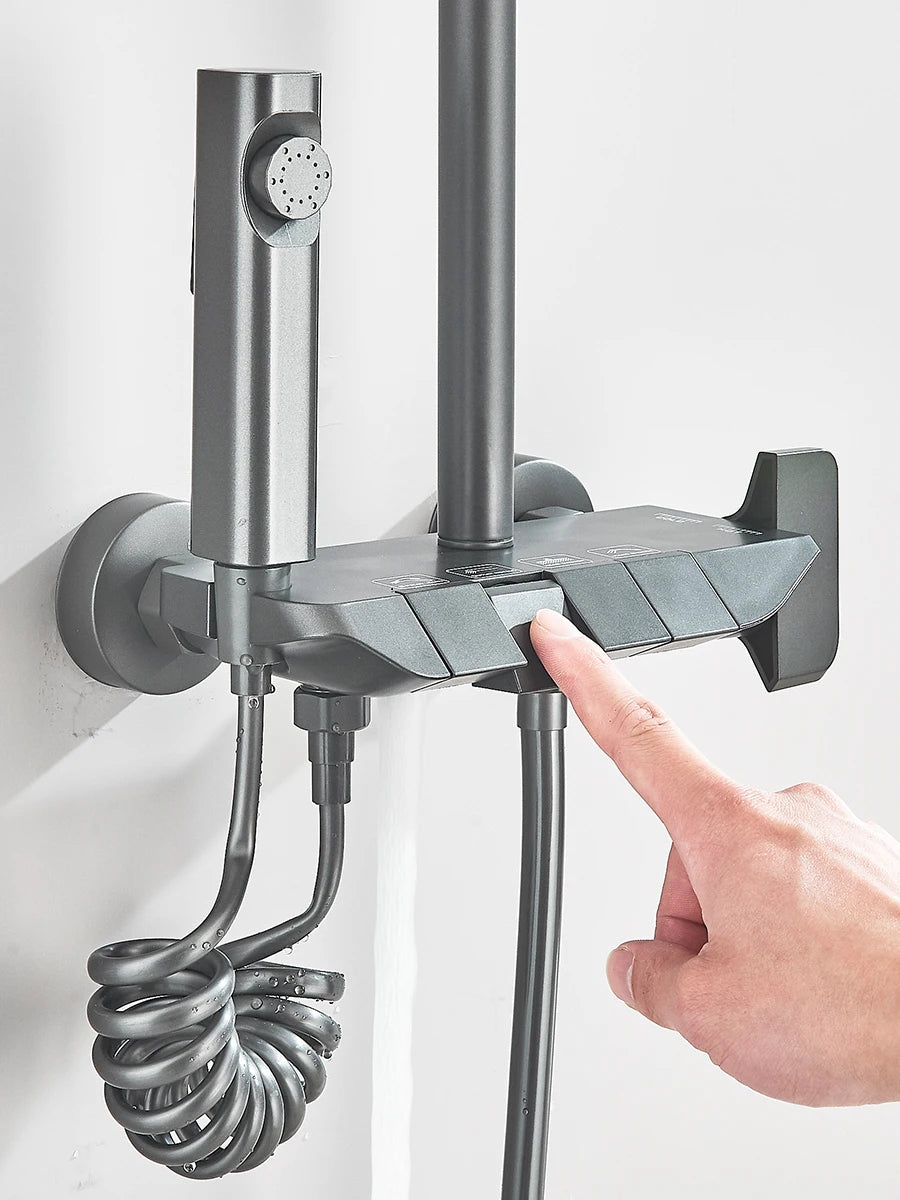 4-way Piano Shower System With Rain Shower Bidet Faucet Hot Cold Water Mixer For Bathroom Shower Kit