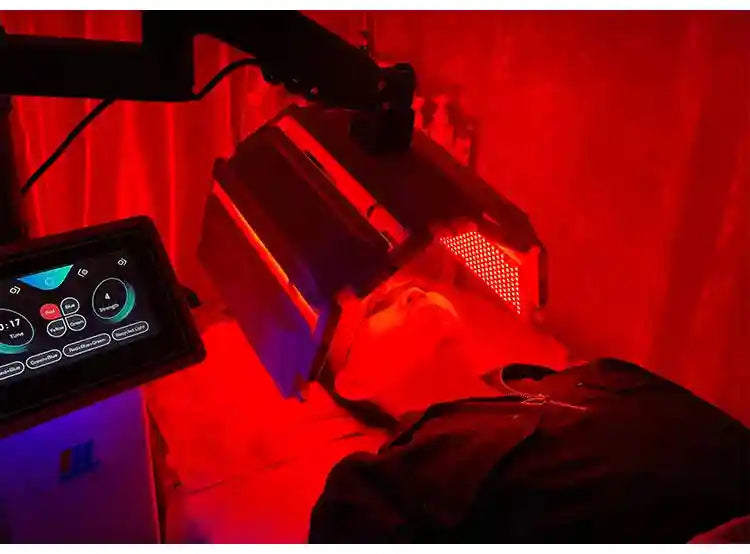 7-color LED light therapy machine providing red light facial treatment for anti-aging and skin rejuvenation.