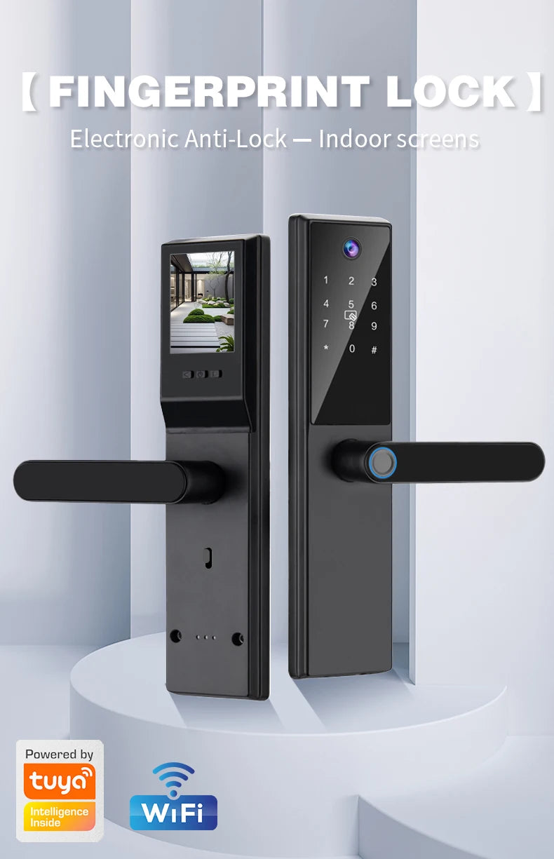 2025 New Tuya WiFi Digital Electronic Smart Wooden Door Lock With Biometric Camera Fingerprint Smart Home Remote Unlock