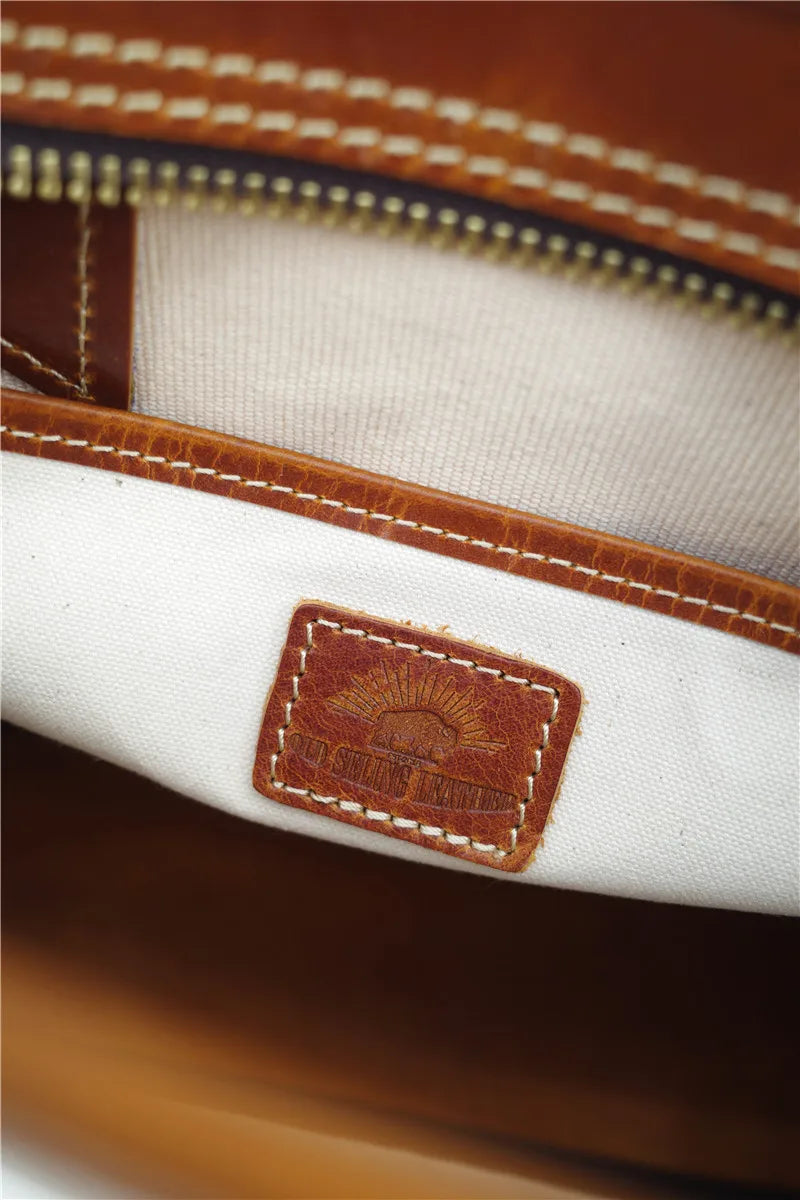 Simple designer handmade thick canvas cow leather men women's handbags outdoor daily work travel large-capacity messenger bag
