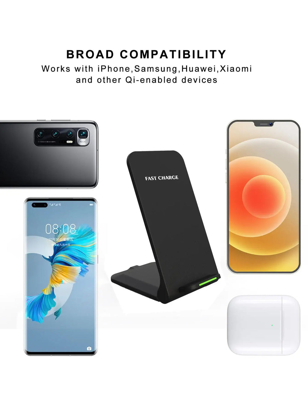 15W Foldable Wireless Charger Stand - Qi Certified Fast Phone Holder Tidesmit