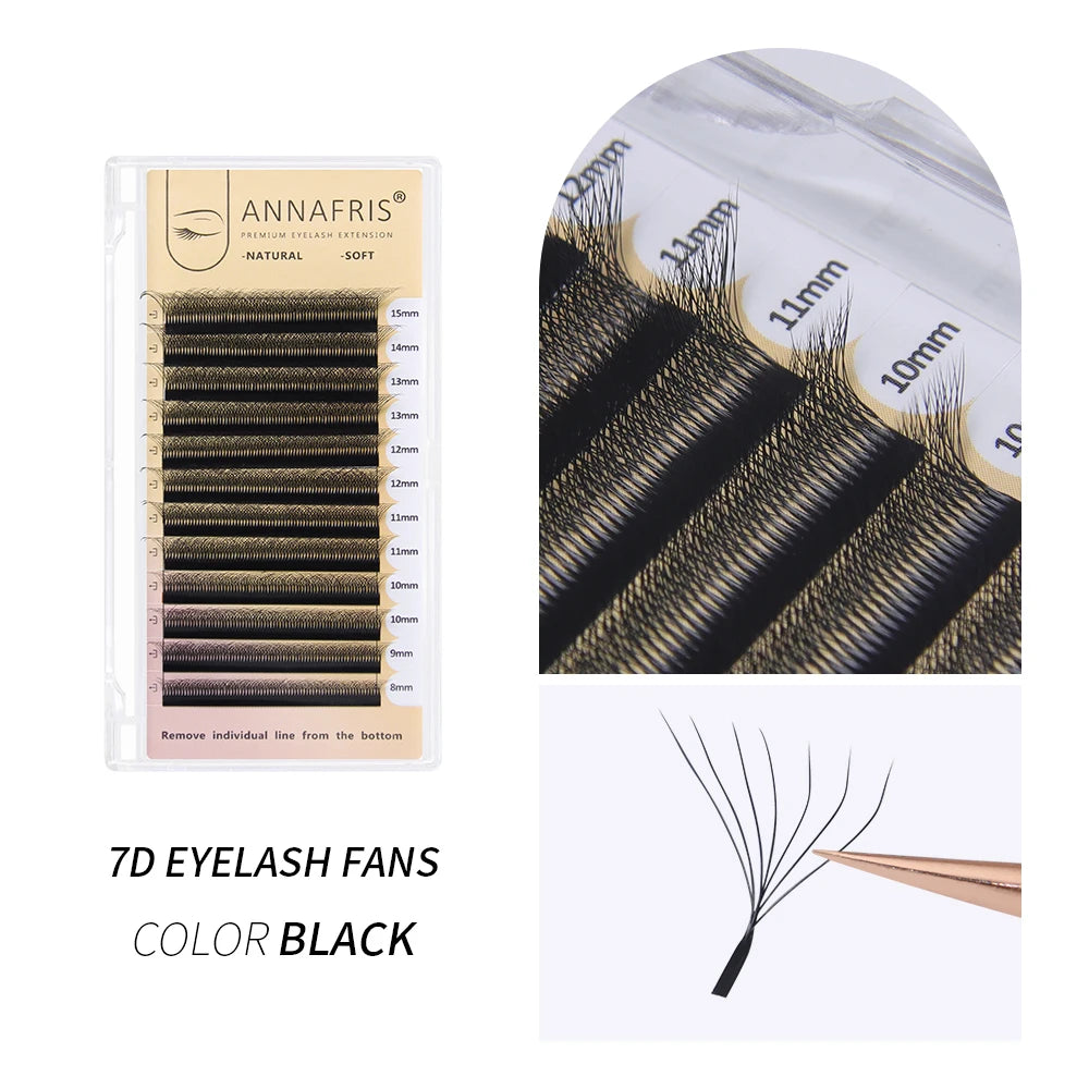 ANNAFRIS Premade Volume Fan YY 3D 4D 5D W-Shaped Lash Automatic Flowering W Lashes Extension Natural Soft Full Dense Mink Lash False Eyelashes Black 7D Eyelash Tidesmit