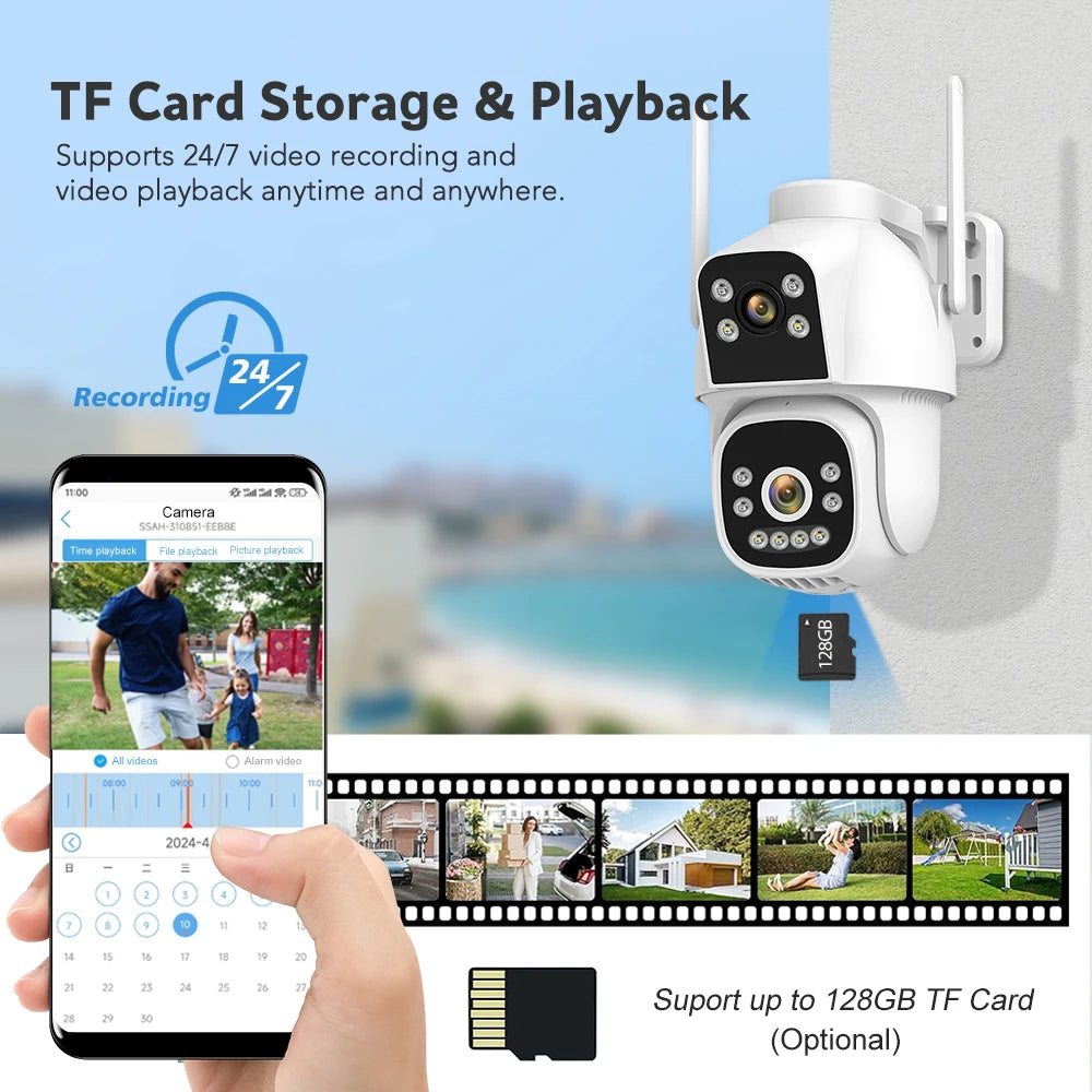 4MP 4G Wifi Surveillance Camera AI Auto Tracking Color Night Vision Two Way Audio Outdoor Dual Lens Dual Screen PTZ Security Cam