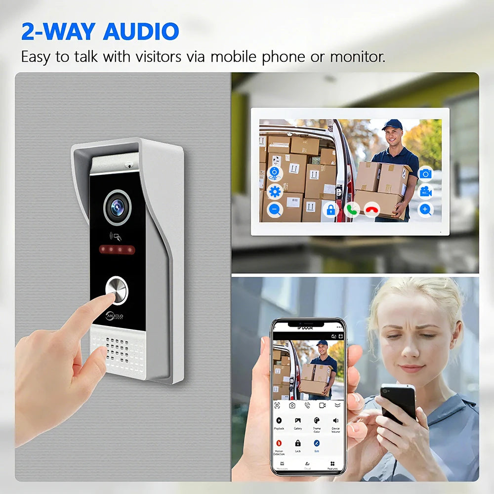 NEW TUYA 7/10 Inch WiFi 1080P Four Wire System Video Intercom Smart Home APP Wireless Video DoorPhone RFID Access Control System