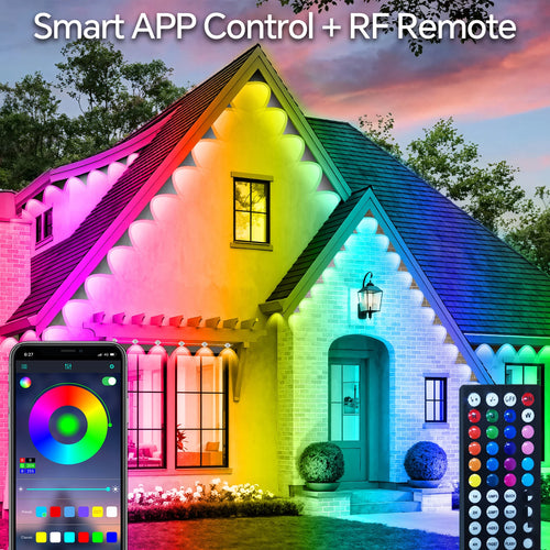RGB outdoor roof eaves lights with app control and remote control shown