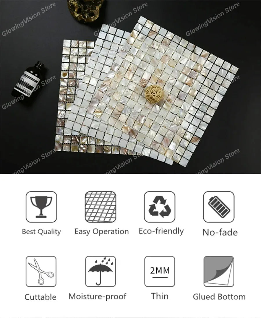 30 CM Natural Shell Mosaic Tile Sticker Sheet Mother of Pearl Wallpaper Tile for Interior Decoration Bathroom Kitchen Wall Tiles