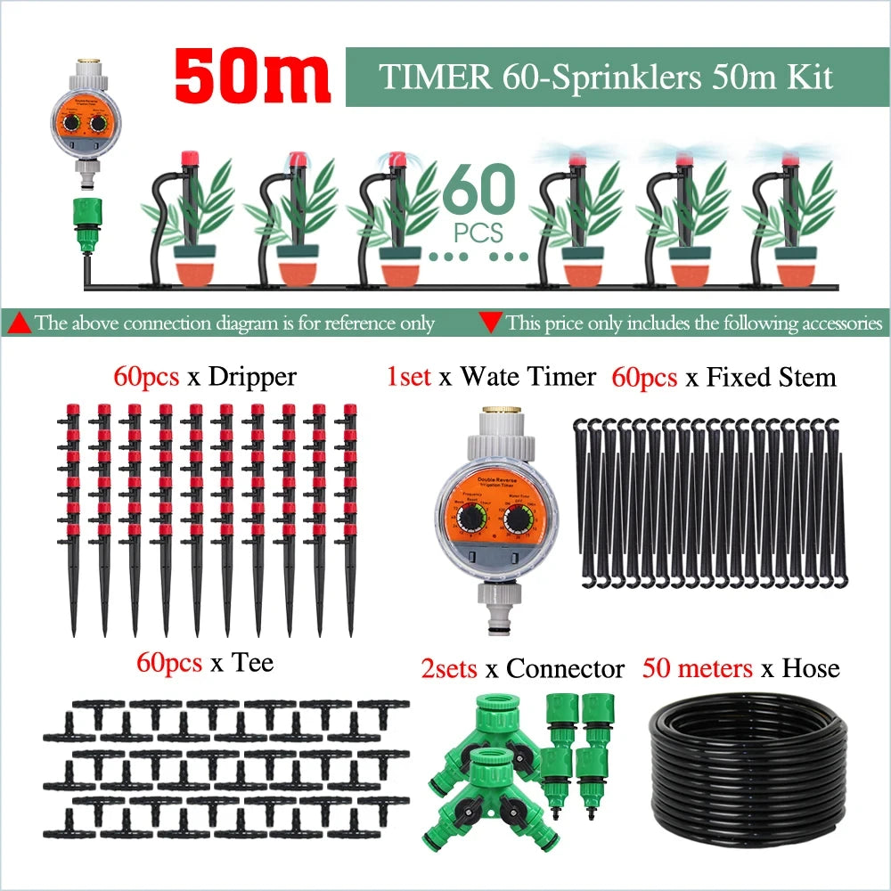 50-5M Automatic Garden Irrigation System Adjustable 13cm Sprinkler Smart Timer Greenhouse Yard Watering Kit Strong Flux