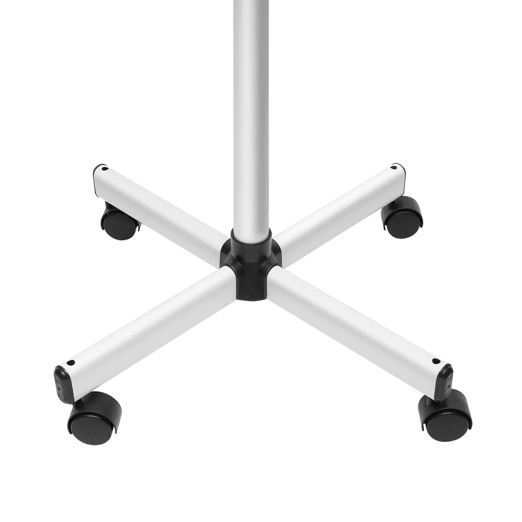 Sturdy white 4-leg base with swivel rolling wheels for professional spa facial steamer skin care equipment.