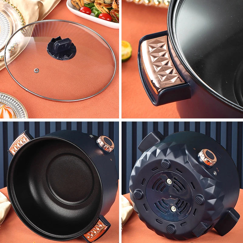 Non-stick electric hot pot multi cooker lid with steam vent and side handle