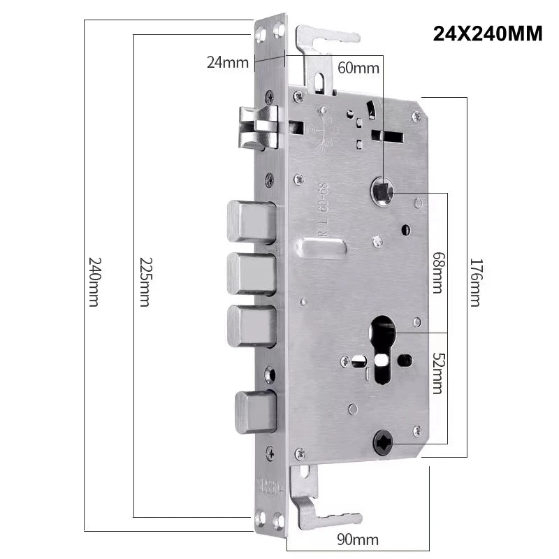 EGFirtor Metal Stainless Steel Electronic Lock Body Fingerprint Lock 240X24MM Square Bolt And Cylindrical Bolt