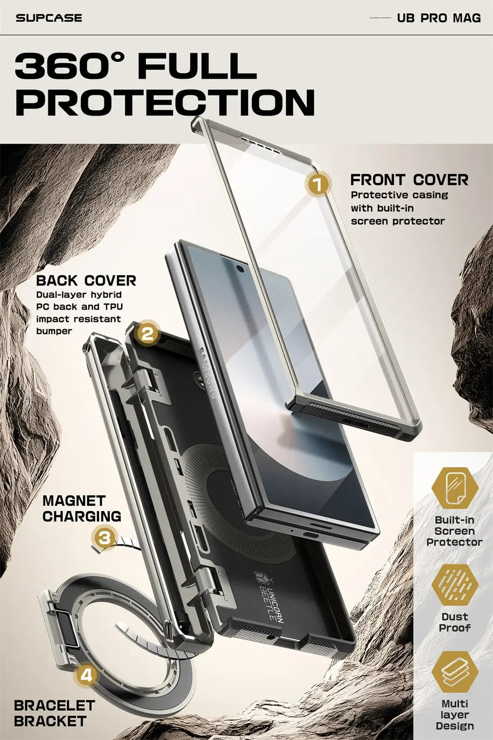 Samsung Galaxy Z Fold 6 Rugged Case with Screen Protector Tidesmit