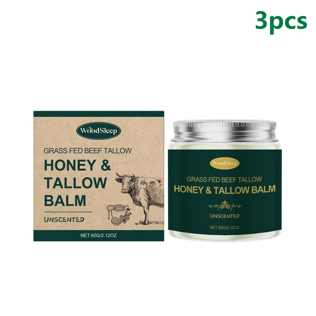 Woodsleep Organic Grass Fed Beef Tallow Balm Unscented Facial Rejuvenation Cream Deep Hydration Lifting Face Care Honey Extract
