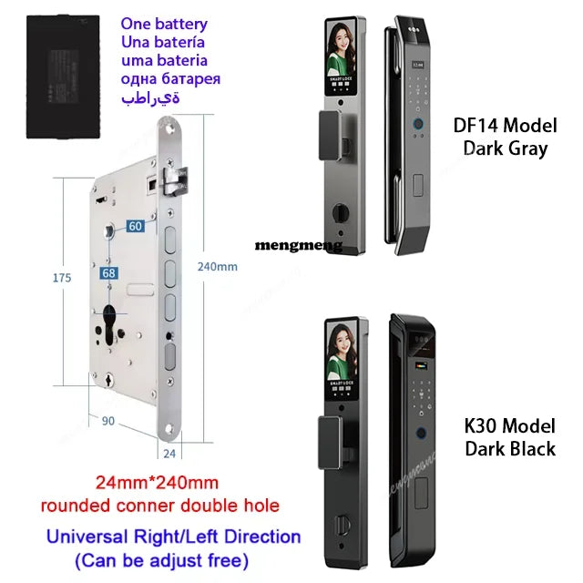 Tuya APP Smart Life APP Control Voice Intercom Smart Lock 3D Face Recognition Fingerprint Password Smart  Door Lock With Camera