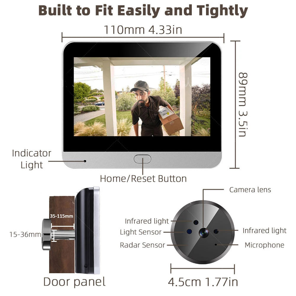 Tuya Smart 3MP Outdoor Wireless Radar Detection Door Peephole Video Eye Camera 2.4G WiFi Night Vision Home Security Door Camera