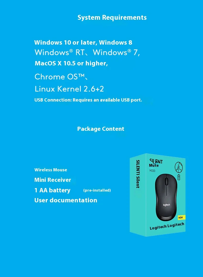 Logitech M220 Wireless Mouse Laptop Business Office Silent Portable Home Game Boys and Girls Super handy office mouse