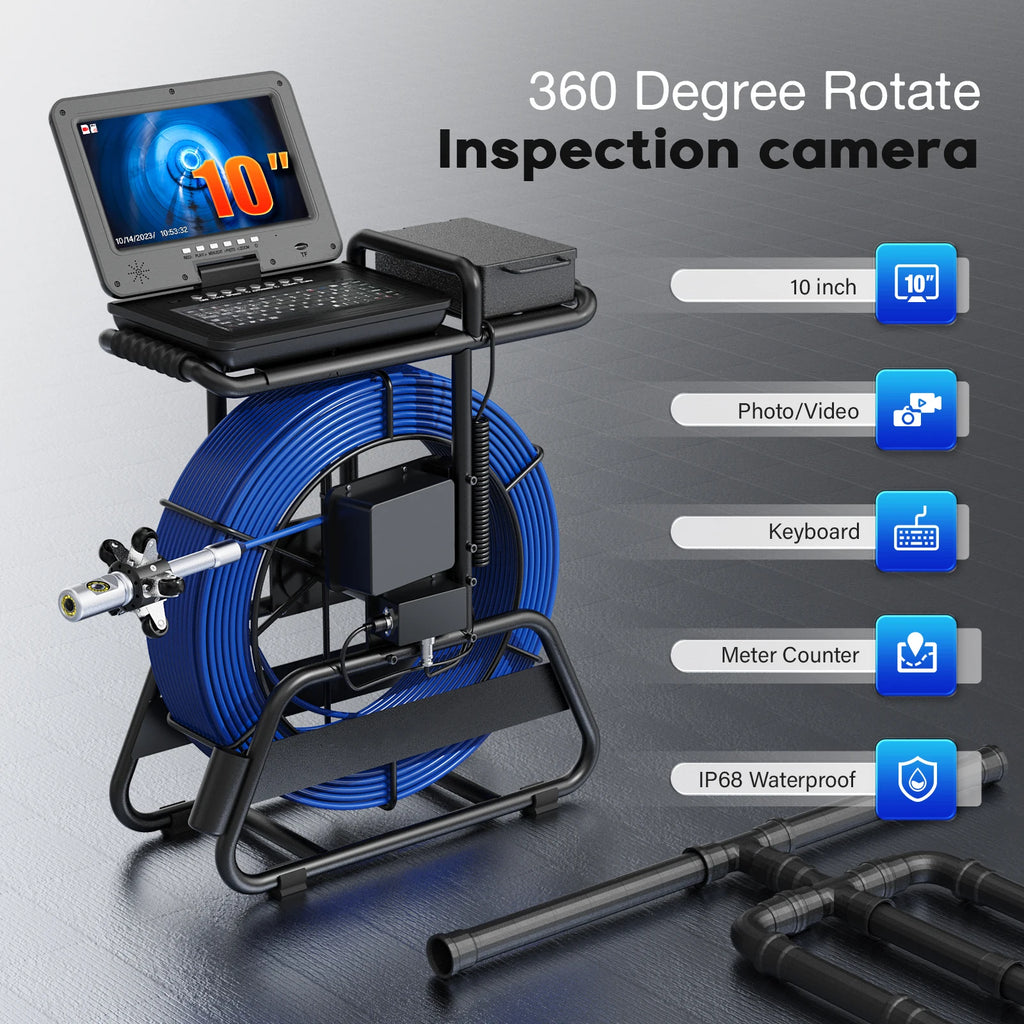 Sewer Camera Inspection 360 Degrees 10″inch IPS+Cable Diameter ø7mm+512HZ Transmitter Locator+Meter Counter+Keyboard