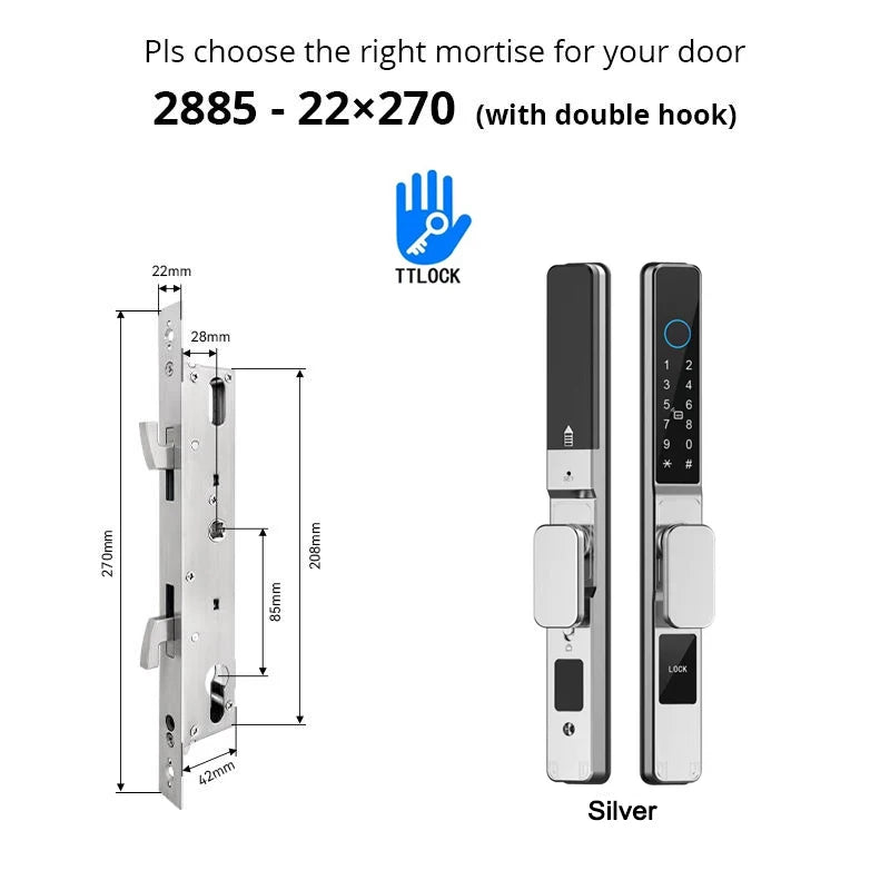 Slim 3.5cm Waterproof Aluminum Smart Door Lock with TTLock Bluetooth Fingerprint Password IC Card APP Control for Sliding Doors