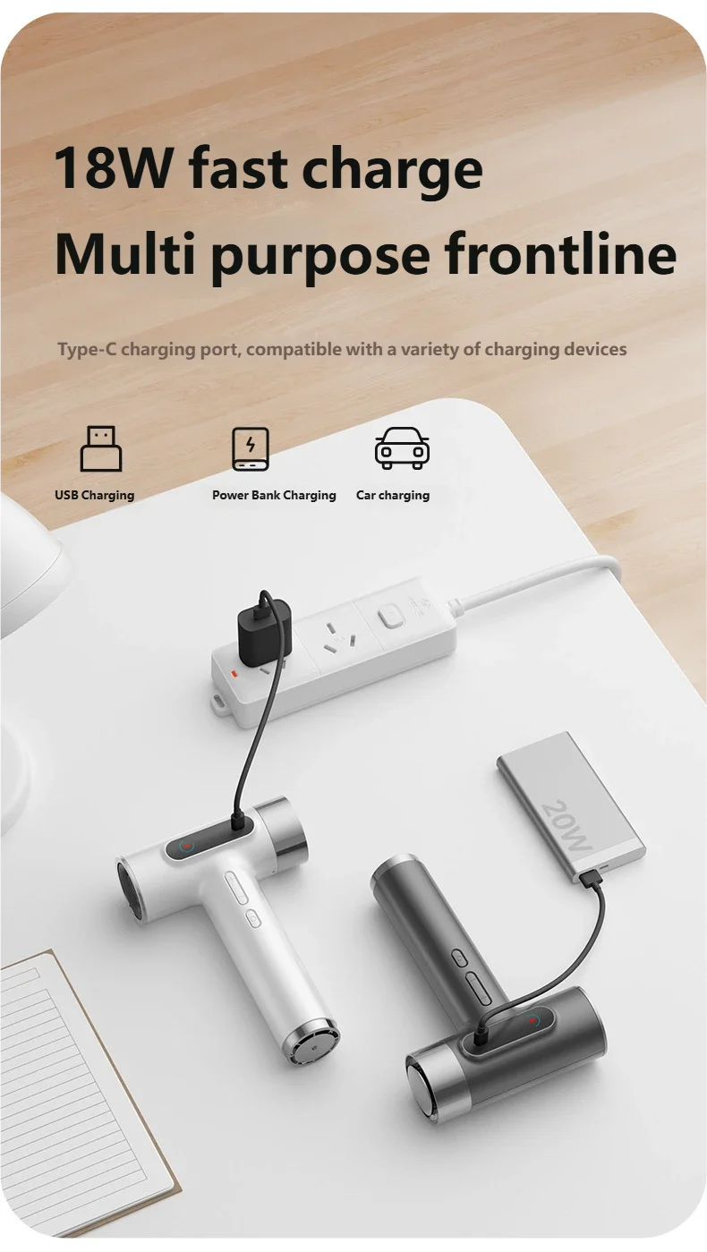 HOMEFISH wireless portable hair dryer in white and grey, showing USB Type-C charging for dorm or travel use.