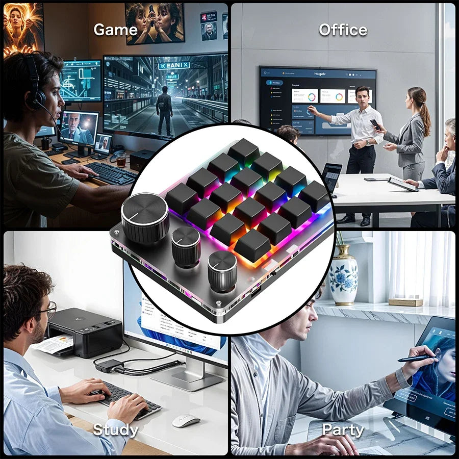2.4G Customize Bluetooth 3 Modes USB Custom Mechanical Keyboard with Knob Volume Button Knob Programming Macro Gaming 16 Key Key