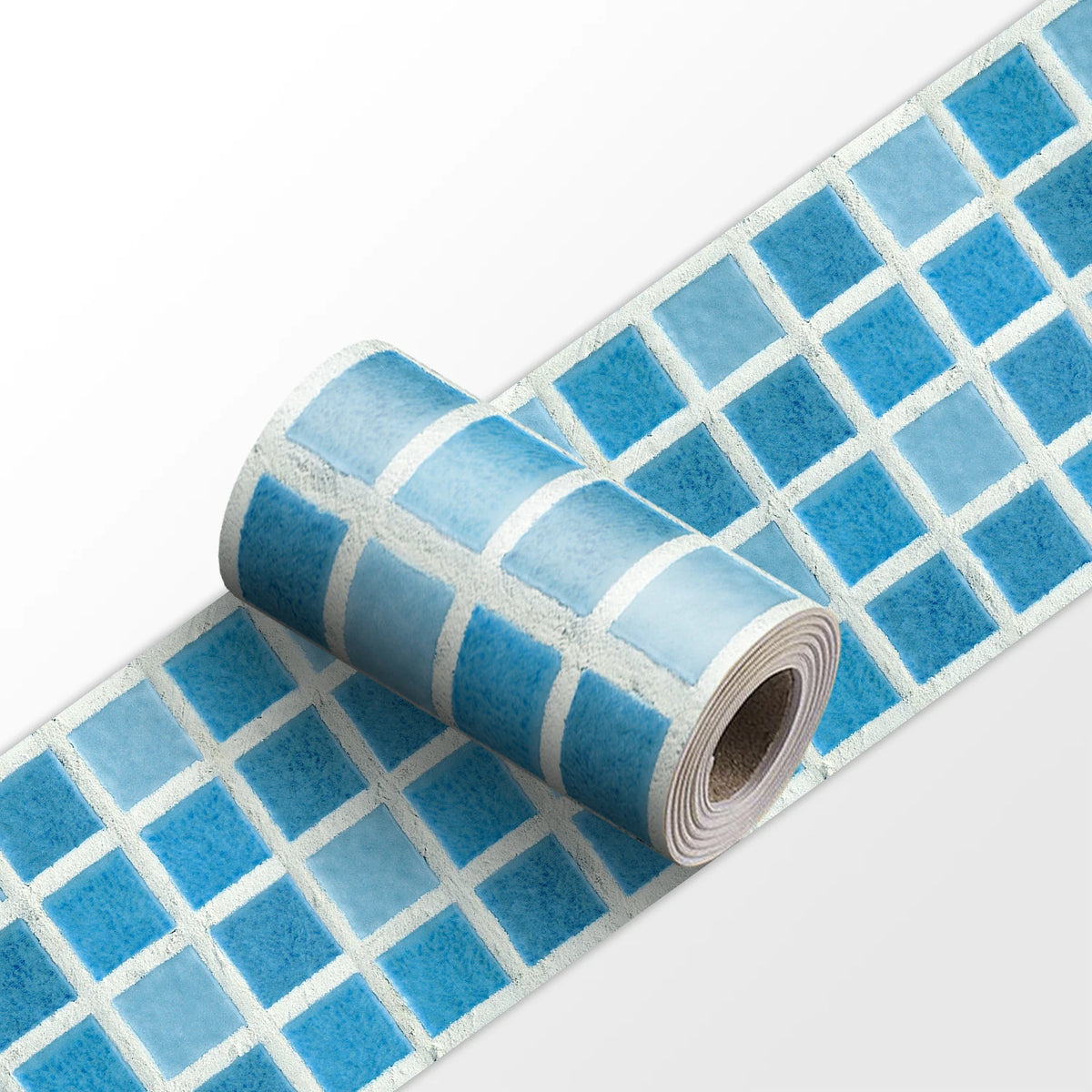 Peel-and-stick mosaic tile wall border sticker strip, light blue square mosaic roll