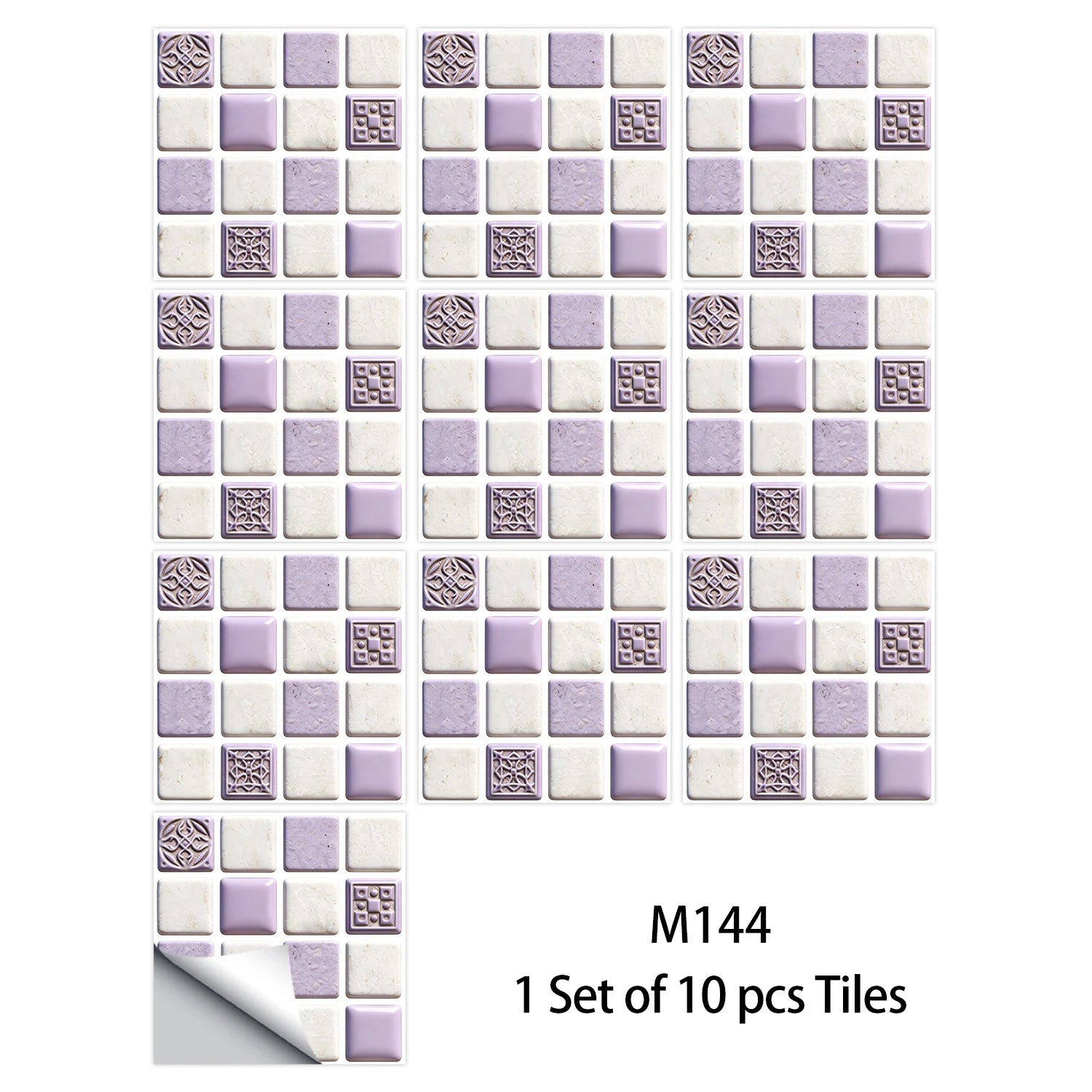 10pcs Flat Mosaic Tiles Sticker Set Kitchen Bathroom Wall Decals Gloss Waterproof Film 2D Surface Cover Transfers for Home Decor
