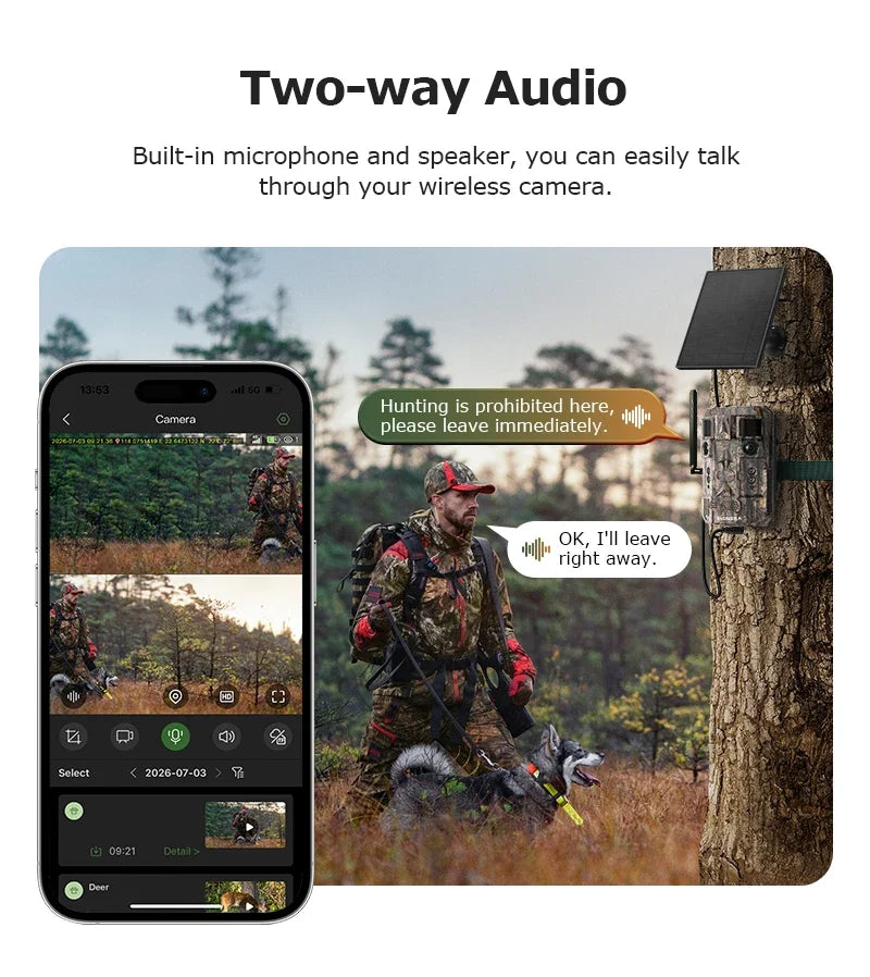 INQMEGA 24MP Dual Lens Solar 4G GPS Hunting Trail Camera AI PIR 180° Wide Angle Night Vision IP66 Outdoor Wildlife Camouflage