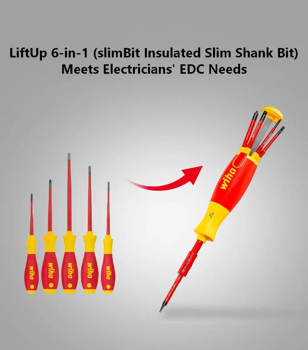 Wiha 90999C 6-Piece 1000V VDE Insulated Electrician Tool Kit, Multifunctional Pliers Screwdriver Set with Portable Storage Bag