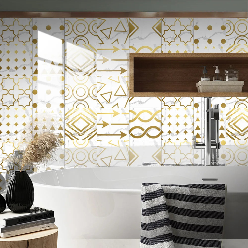 10pcs Crystal Tile Wall Stickers Self-Adhesive Kitchen Tiles PVC Backsplash Stickers Peel and Stick Bathroom Faux Stone Effect