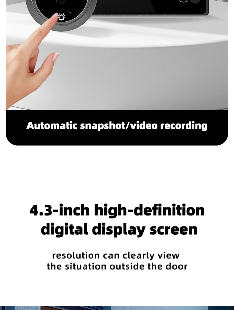 4.3 Inch HD Display Visual Peephole Video Doorbell 145 Degree Angel 1 Megapixel Camera PIR Motion Detection Night Vision Cat Eye