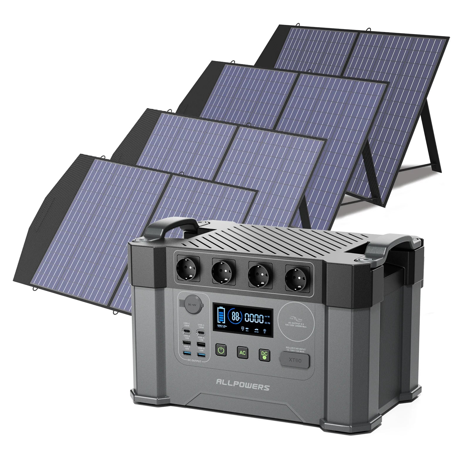 Portable Power Station 2400W with 400W Solar Panels for Off-Grid Energy S2000PRO with 4X100W Tidesmit