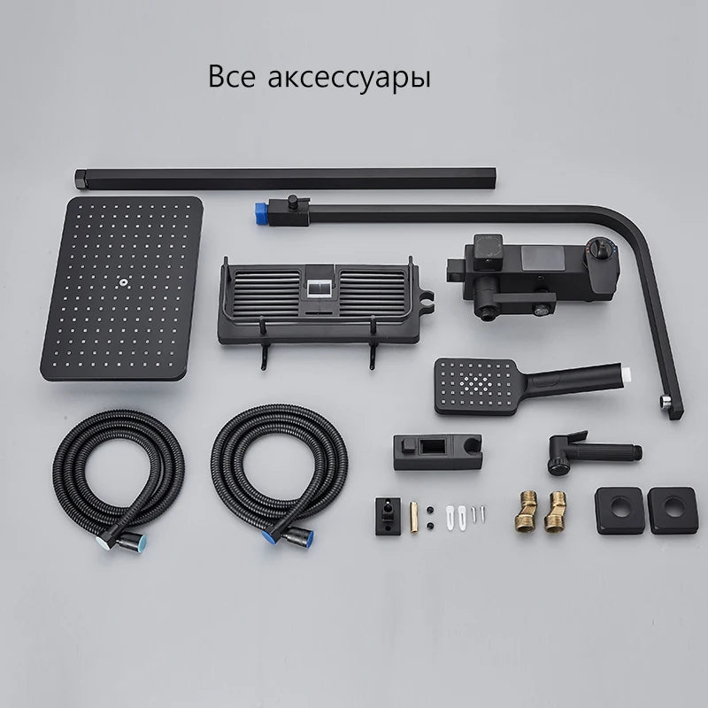 4 Ways Digital Display Shower Faucet Bathroom Thermostatic/Hot Cold Rainfall Shower Head Brass Rotate Mixers Bidet Faucet
