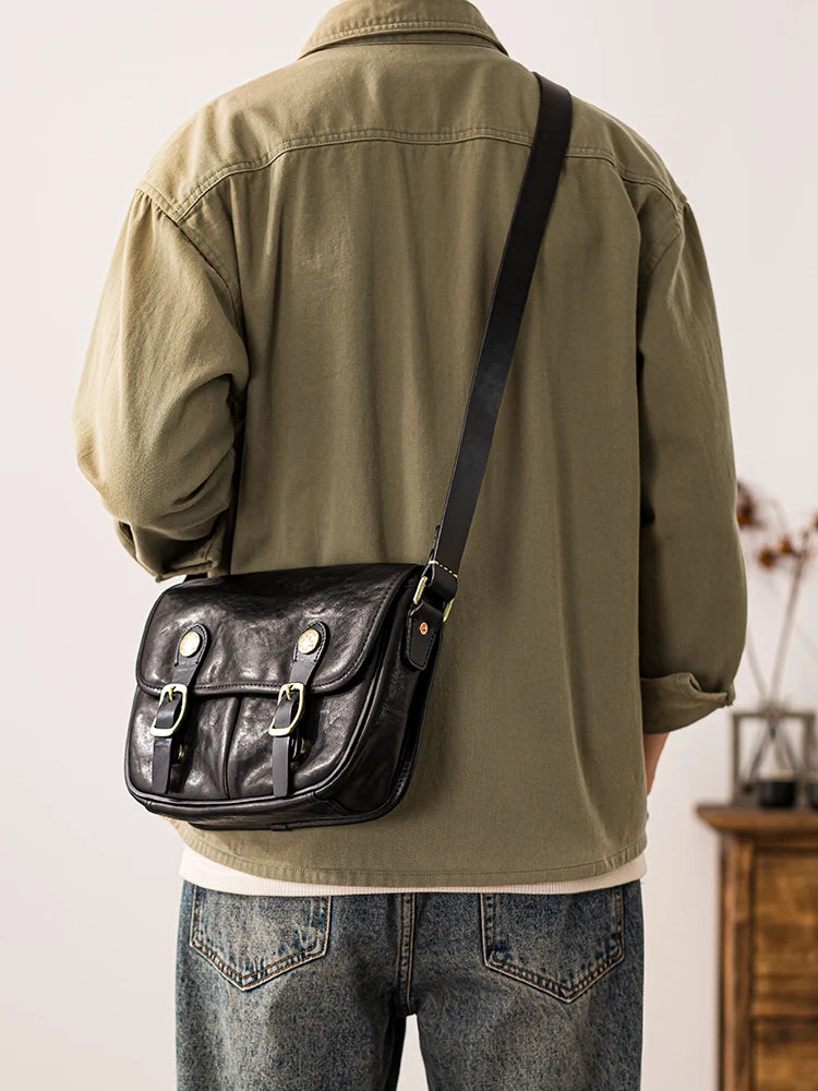 vintage designer handmade high-quality genuine leather men's messenger bag Outdoor casual cow leather work black shoulder bag