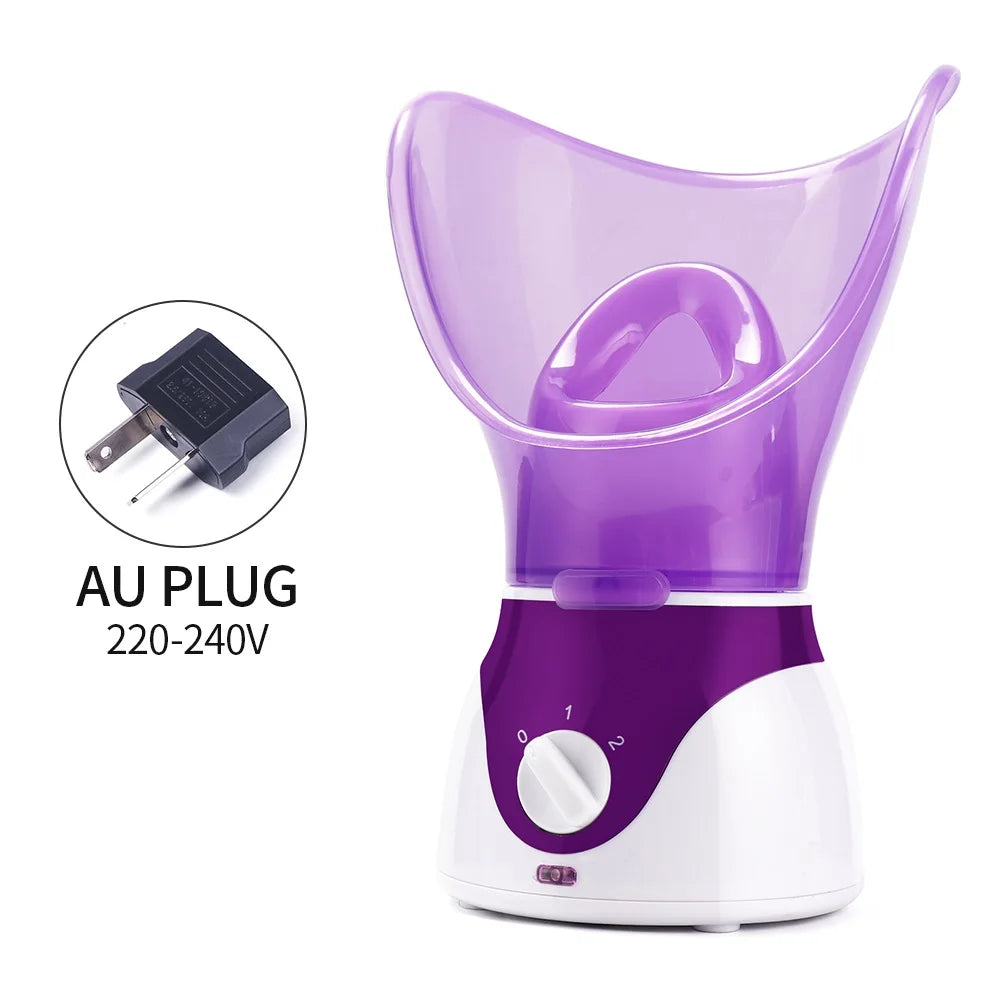 Purple home facial steamer with AU plug for pore cleaning, skin moisturizing, and professional spa results.
