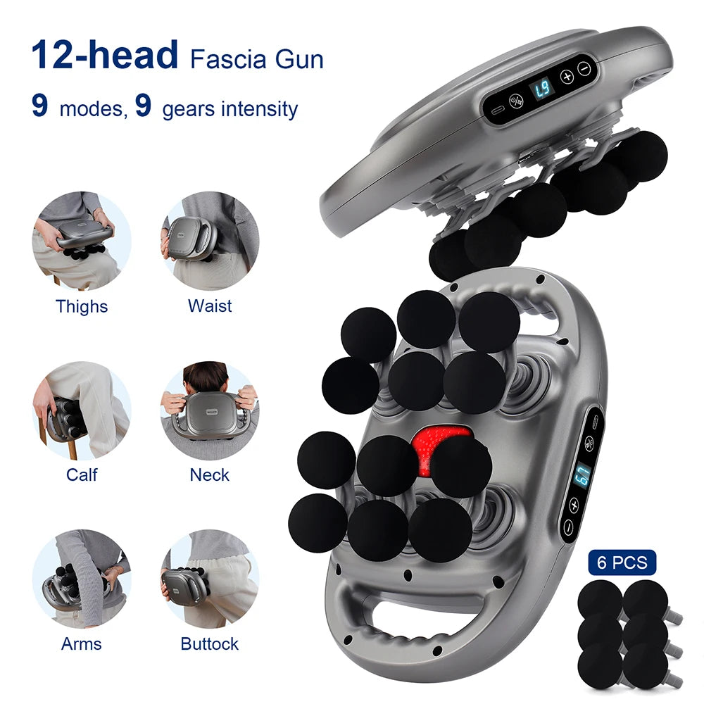 Deep Tissue Muscle Massage Gun | 12-Head Percussive Recovery Device Relaxation Treatment Tidesmit