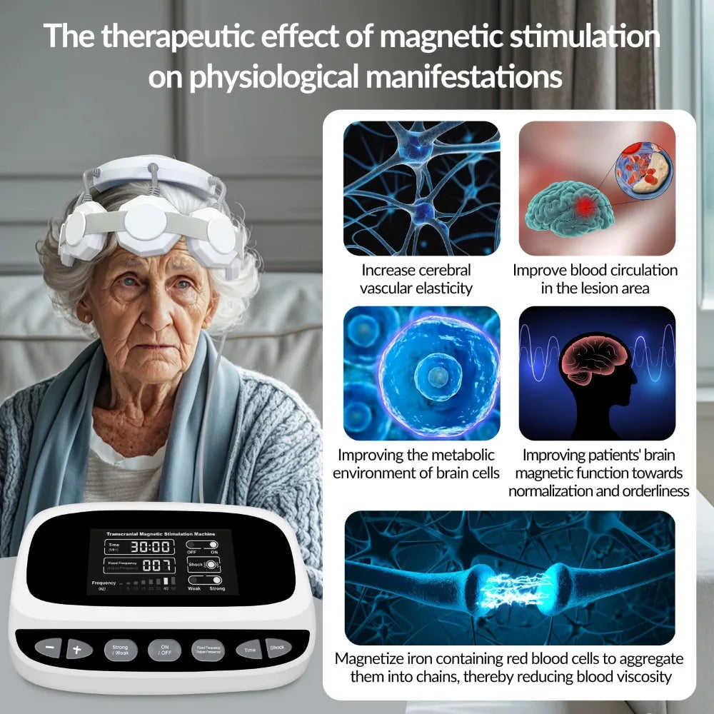 Frovab RTMS brain stimulation headset and control unit for non-invasive Parkinson’s disease rehabilitation therapy.