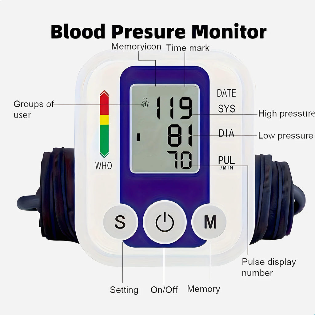 Portable Digital Upper Arm Blood Pressure Monitor 32cm Large Cuff Medical Heart Rate Tensiometer
