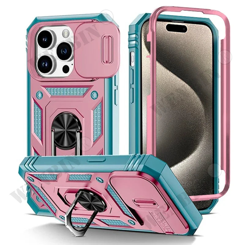 iPhone 16 Pro Max Case with Kickstand and Camera Guard Protection PinkGreen Tidesmit