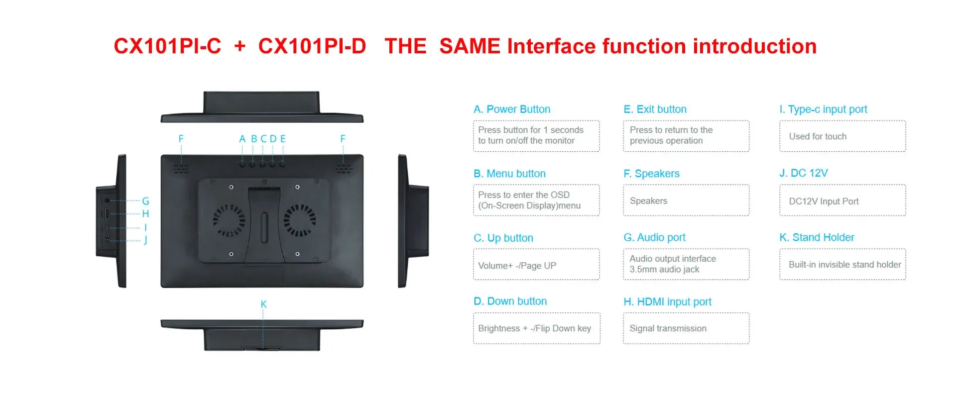 10.1 Inch Raspberry Pi 5 4/3/B/B+/A+ Monitor 1280x800 IPS 5-Points Capacitive Touchscreen Drive Free HDMI Display For Win 7/8/10
