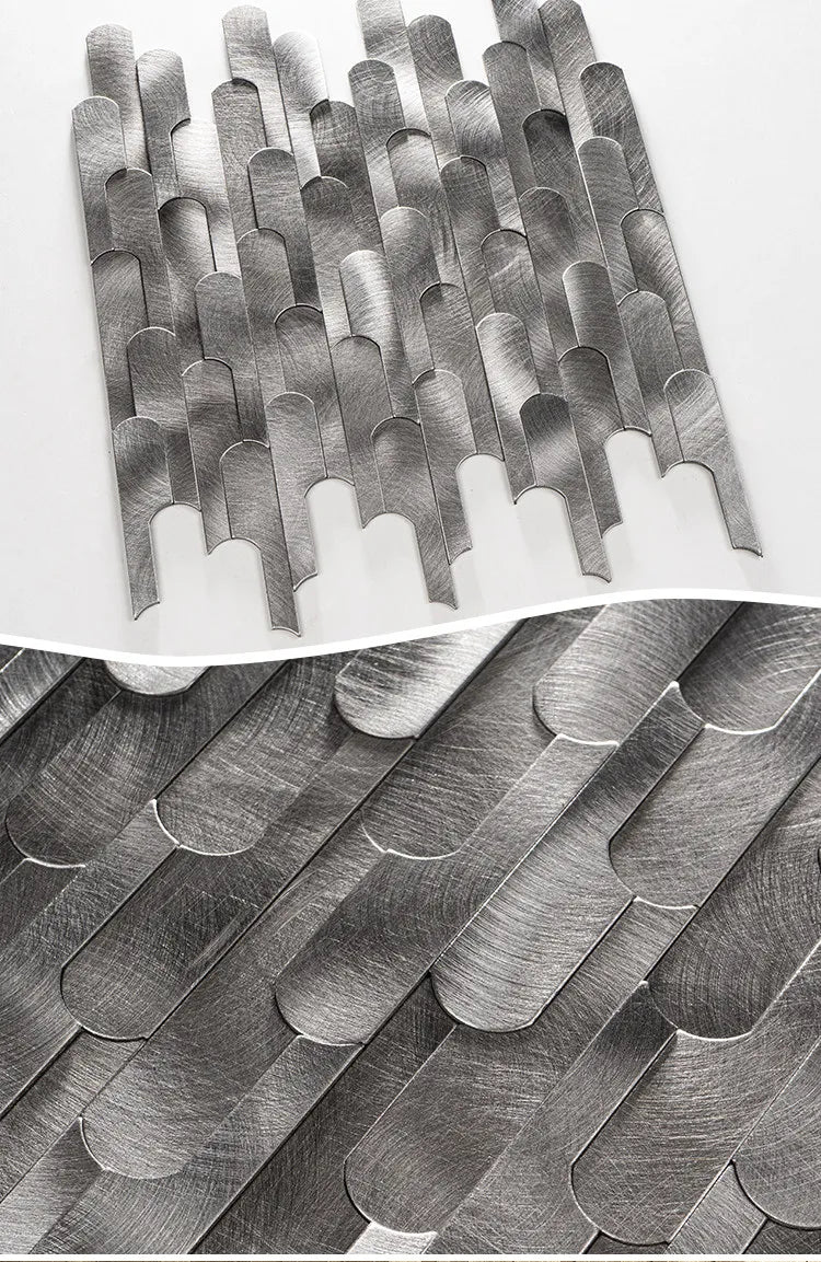 Long Strip 3D Metal Mosaic Tile Peel and Stick Self Adhesive Wall Sticker for Coffee Bar Bathroom Backsplash Wall Decor