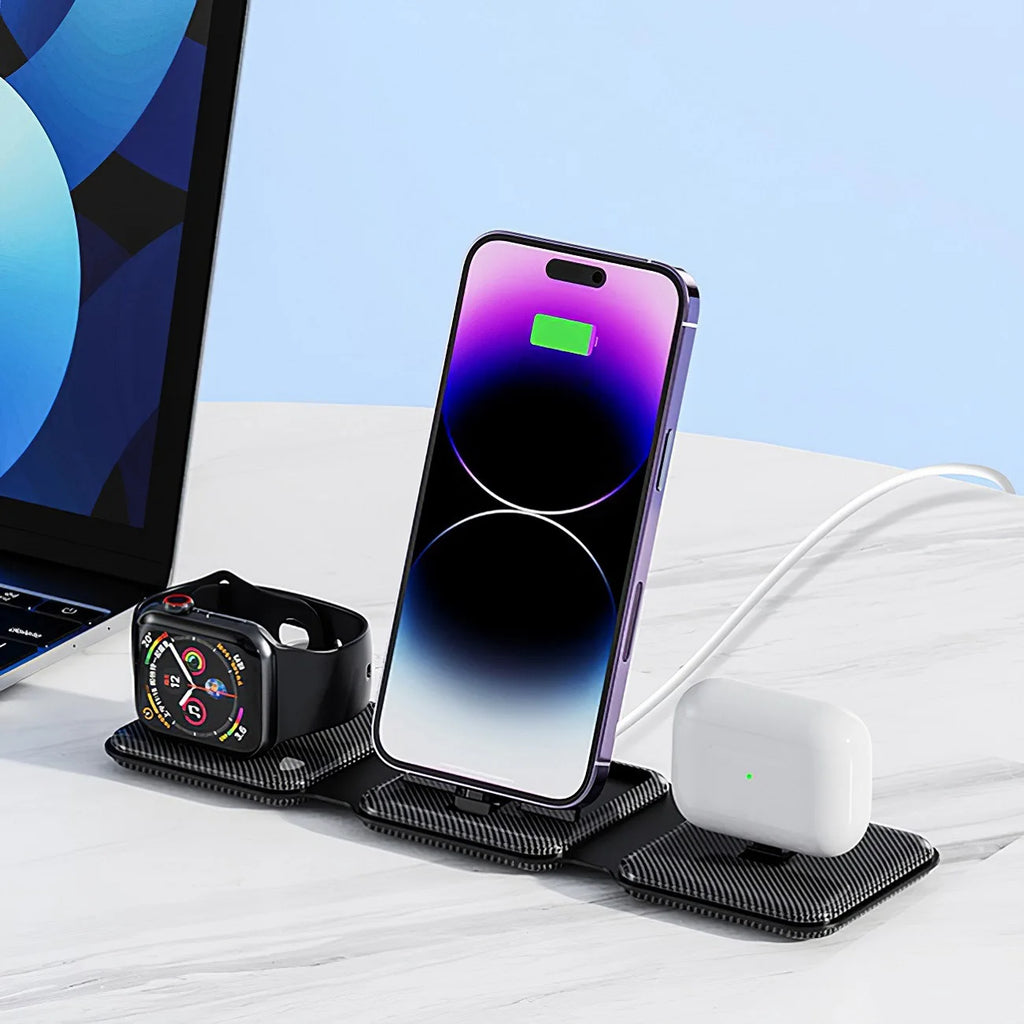 3-in-1 Magnetic Wireless Charging Station for iPhone and Apple Watch Black Tidesmit