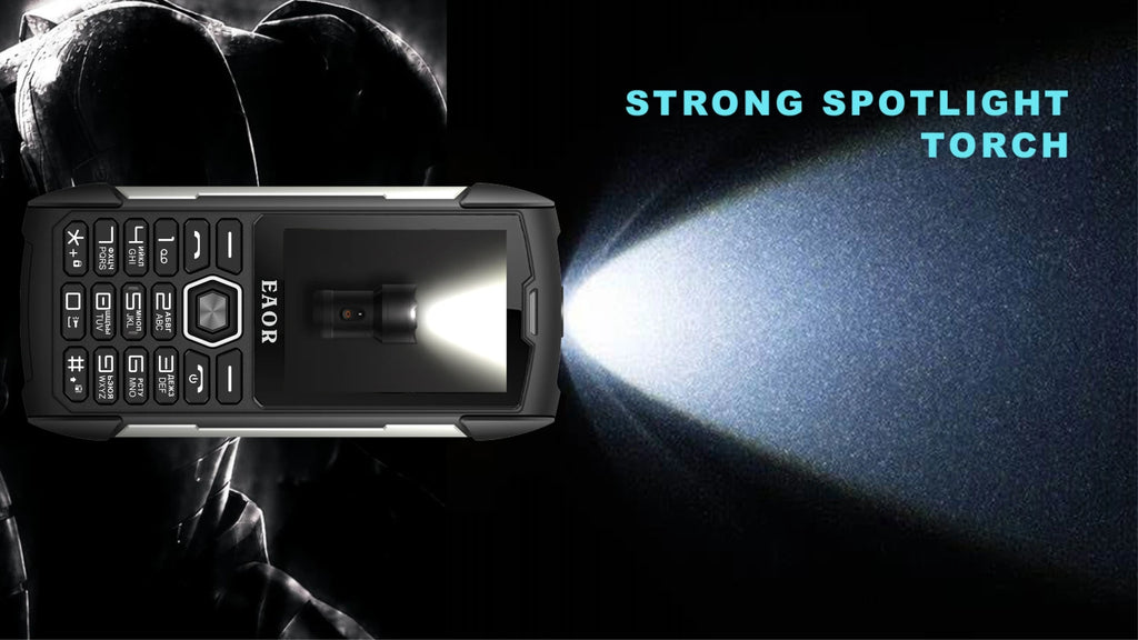 EAOR 2G Rugged Flashlight 4000mAh Big Battery Power Bank IP68 Waterproof 2.8 IPS large screen 0.3M cam MTK feature mobile Phone