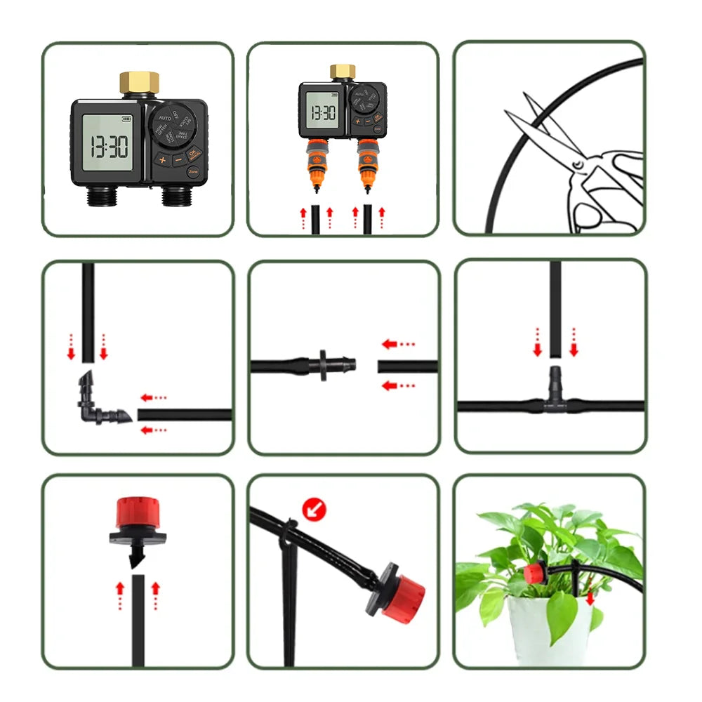 New Type-C Garden Independent Dual Zone LCD Display Watering Timer Automatic Irrigation Kit Small Intelligent Gardening Program