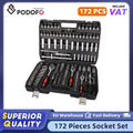 Podofo 172-Piece Comprehensive Socket Wrench Set 1/4" 3/8" 1/2" Drive Bits Kit With Storage Carrying Case for Auto Repair