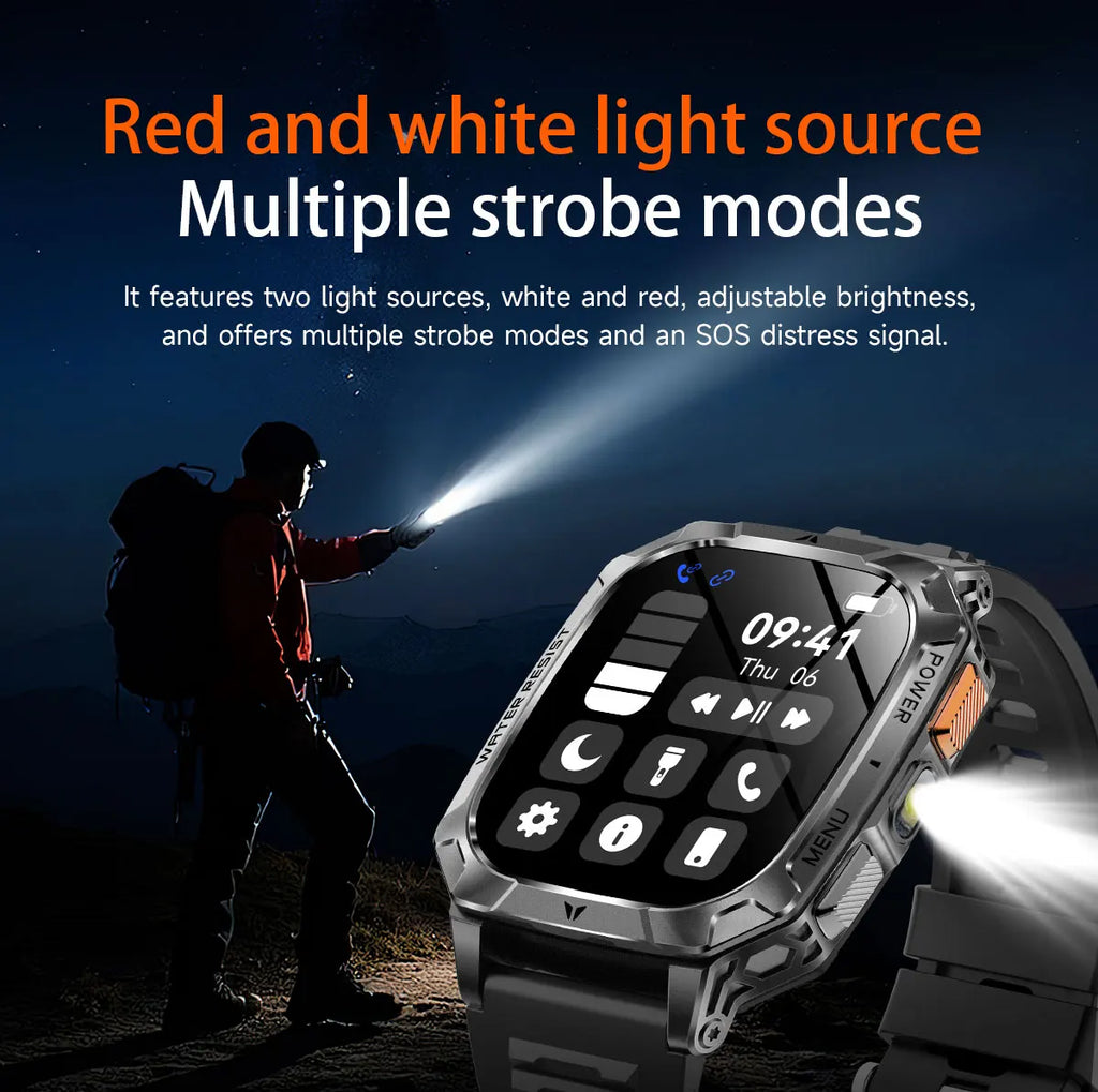 2026 New 1400mAh Big Battery Smart Watch Men Outdoor GPS Flashlight 10ATM Waterproof Bluetooth Call AMOLED HD Sports Smartwatch