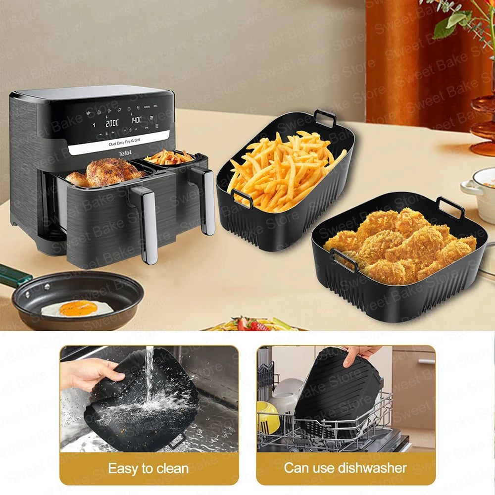 2 Reusable Hot Air Fryer Silicone Baking Moulds for Tefal EY9018 Dual Easy Fry 5.2/3.1L, Cecotec 5.5/3.5L, for Lakeland 5L/3L