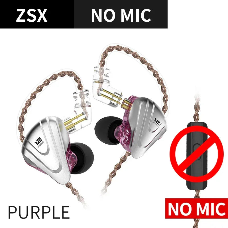 12 Driver Hybrid HiFi In-Ear Monitors | Tidesmit ZSX Series ZSX Purple NoMic Tidesmit