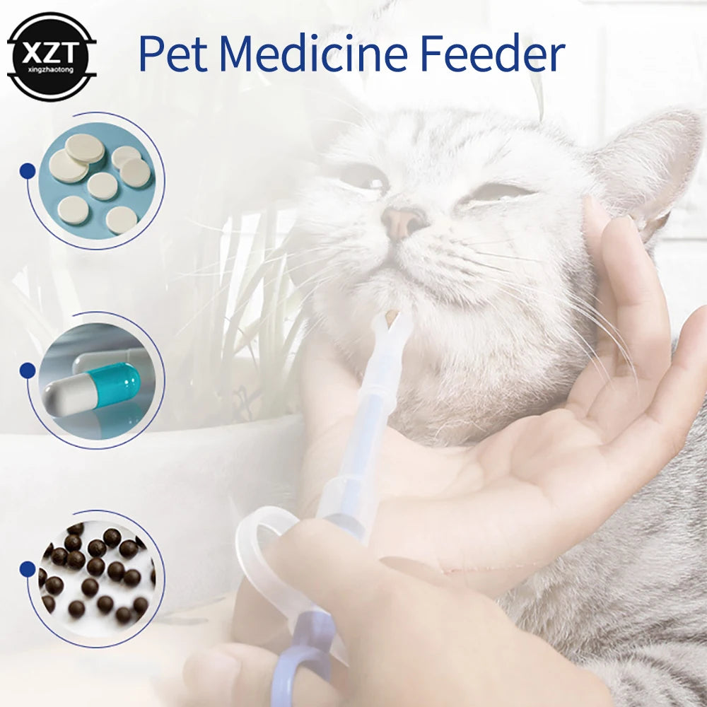 Blue pet medicine syringe piller to easily give pills, tablets, and water to cats and dogs for simple medication.