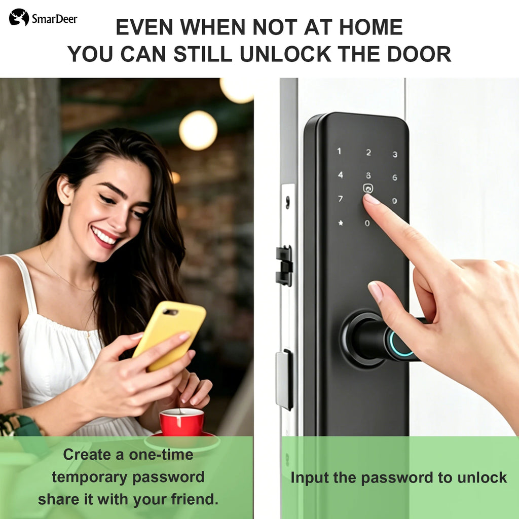SmarDeer Indoor 5-in-1 Intelligent Door Lock,Tuya WIFI Fingerprint Lock，Keyless Entry Smart Electronic Door Lock for Home