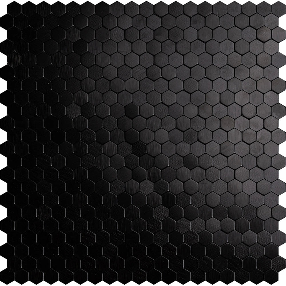 Hexagon metal mosaic tile sheet, dark black-gray stainless finish