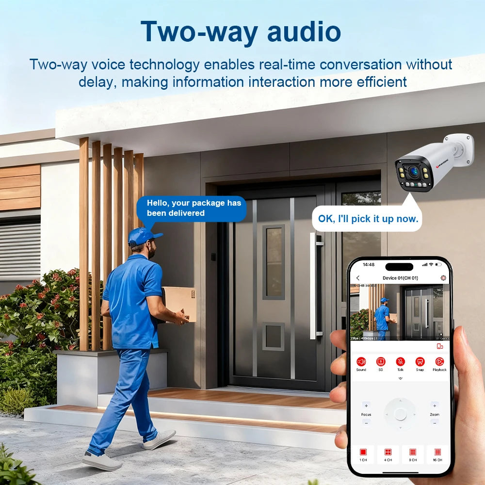 4K 8MP Auto Focus Poe Ip Camera  AI Face Detection Humanoid Video Surveillance Cameras Home Security Camera Outdoor CCTV